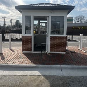 Modular security guard booth at an outdoor access control checkpoint
